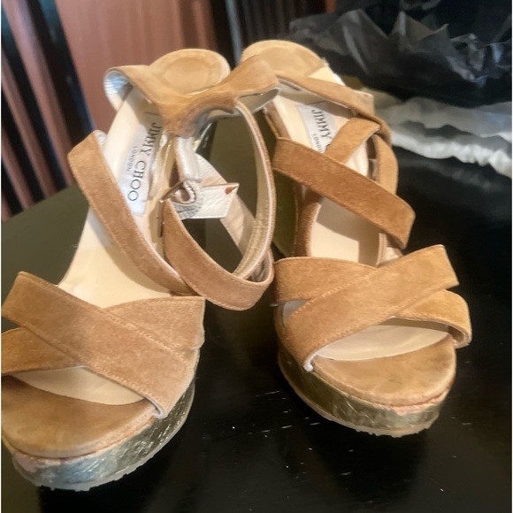 Jimmy Choo Leather Glitter Accent Sandals - Picture 13 of 13